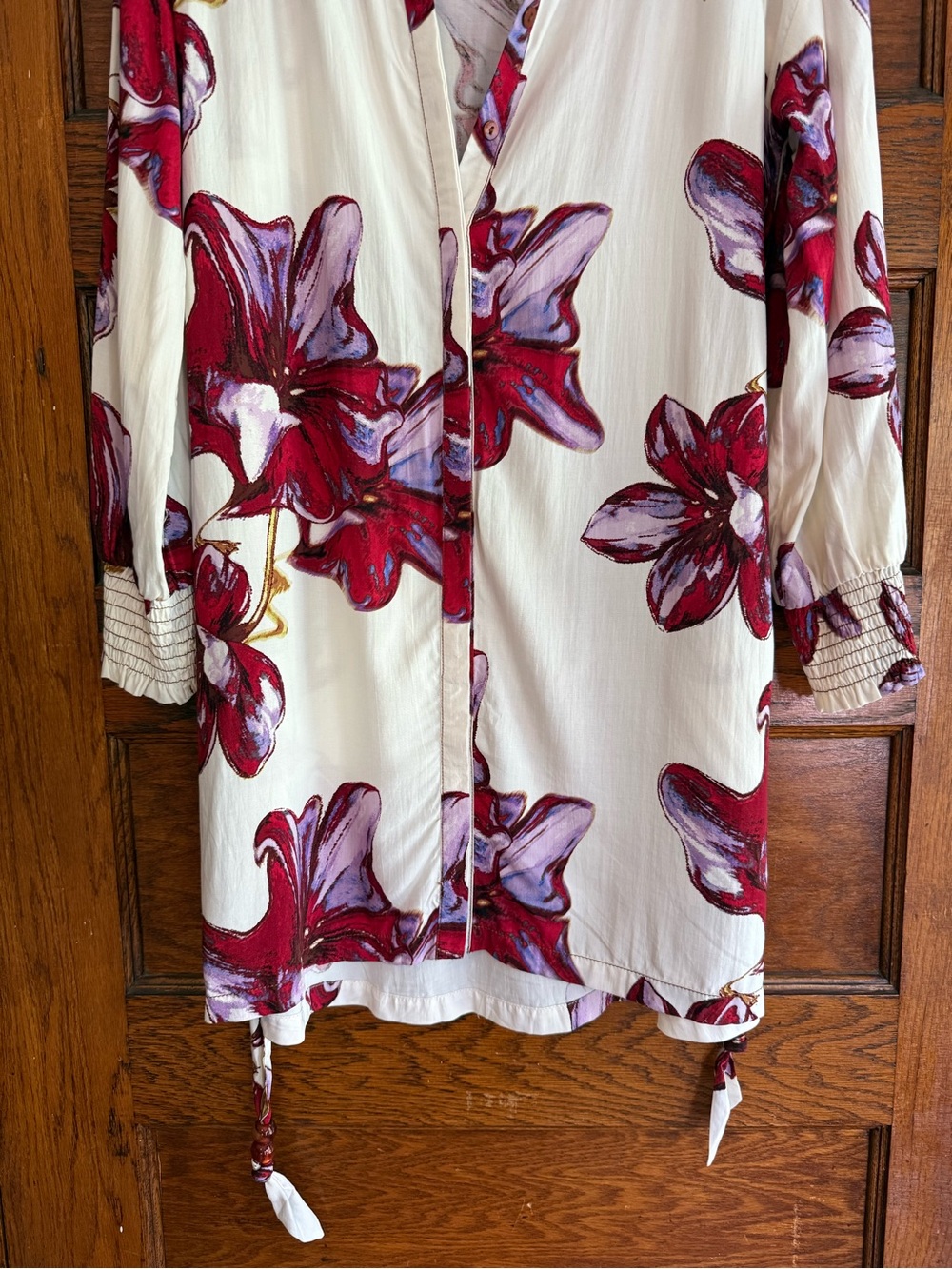ZINGARA Floral Tropical Tunic Dress Long Sleeve Waist Tie Button Down Resortwear - Picture 4 of 8